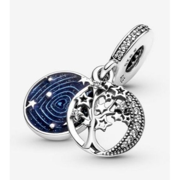 New Pandora love you to the moon & back double dangle tree Galaxy charm - Picture 3 of 5